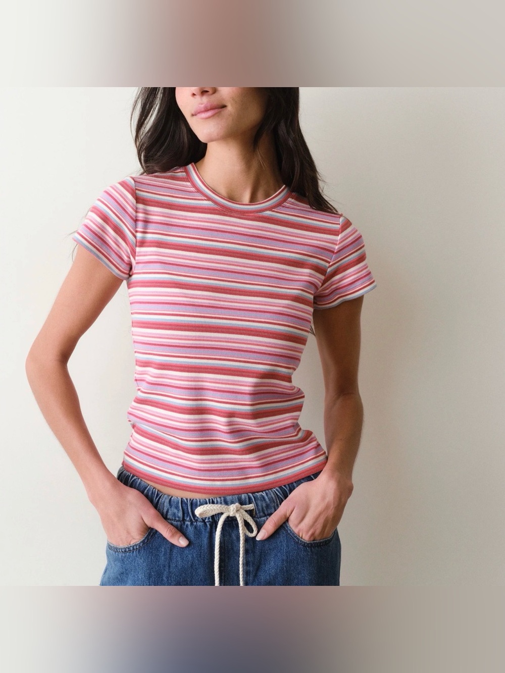Marine Layer Lexi Rib Sun-In Crew Tee Pink Small NWT
